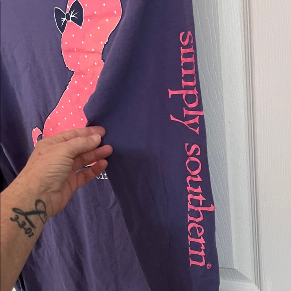 Simply Southern Purple Long Sleeve Tee with Pink Dog Design "Be-you-tiful". M - Picture 2 of 5